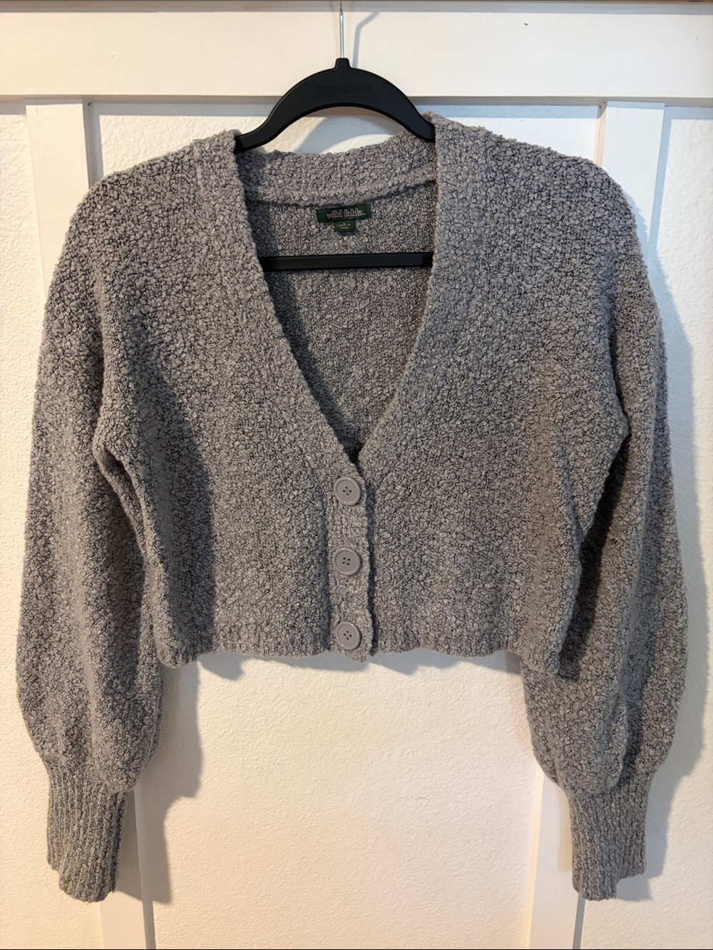 wild fable Grey Bouclé Cropped Button Cardigan